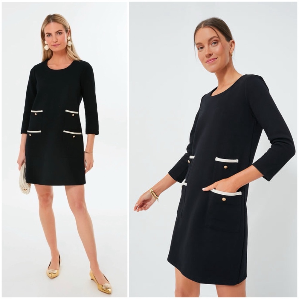 NWT Tuckernuck Black Francoise Mod Mini Dress Size Shift 3/4 Sleeve. 11